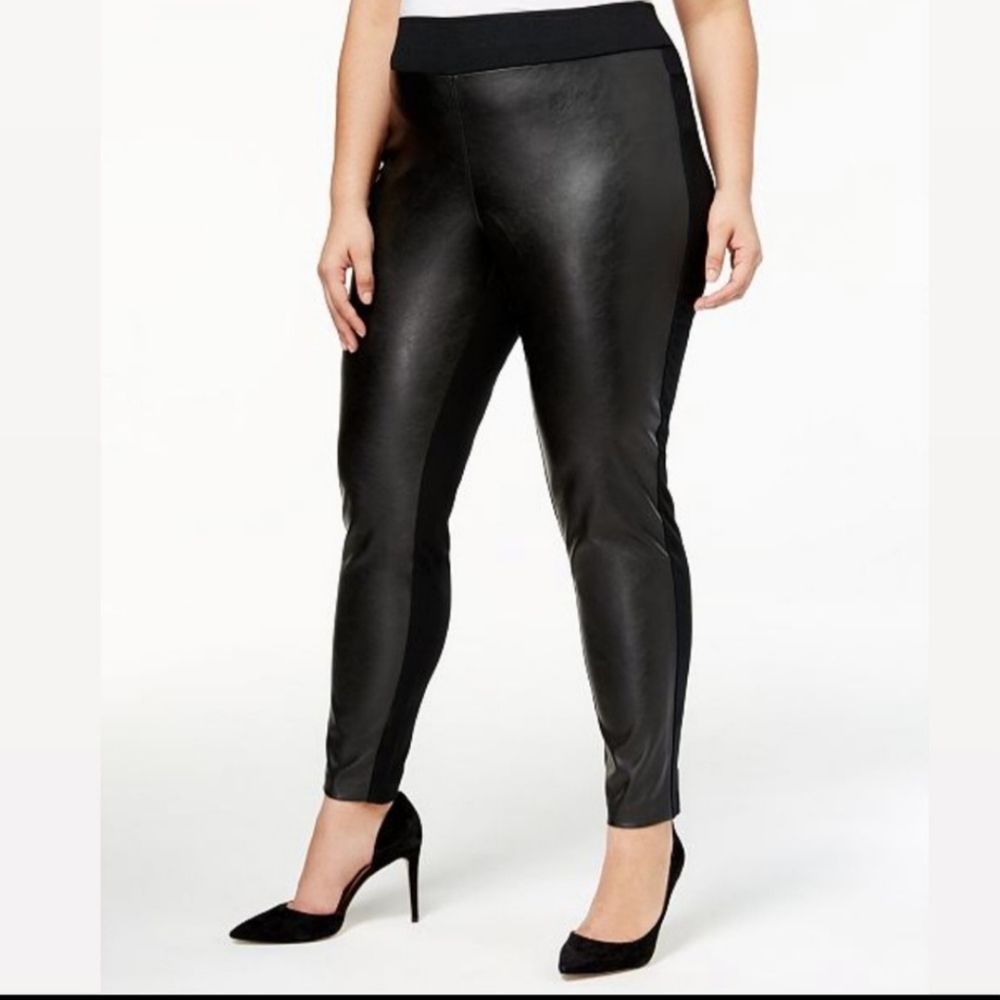 Black Tape by Dex Faux Leather Front Leggings